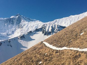 Scenic view of snow covered mountains