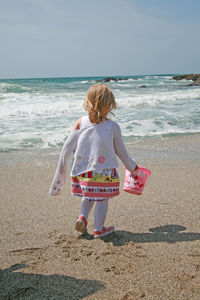 Rear view of girl on beach