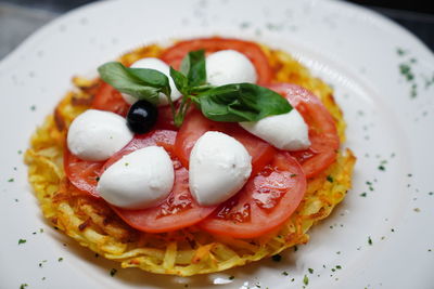 High angle view of breakfast served in plate