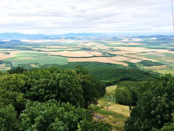 Scenic view of mountains against cloudy sky