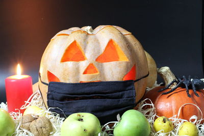 Close-up of pumpkin against black background