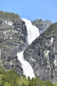 Scenic view of waterfall against clear sky