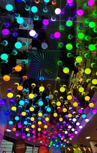 Low angle view of illuminated lights in ceiling