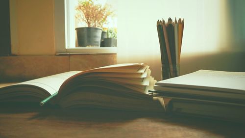 Close-up of books on table