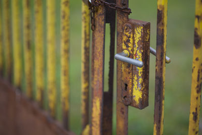 Close-up of rusty metal fence