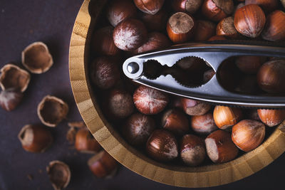 High angle view of vegetables in bowl on table