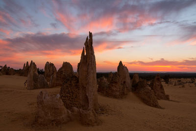 Panoramic view of land against sky during sunset