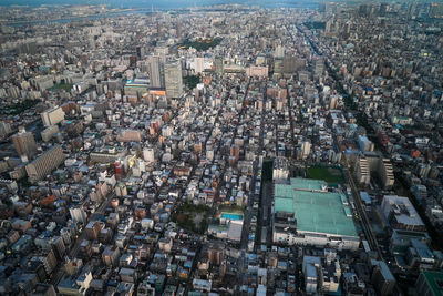 High angle view of city buildings