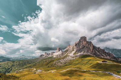 The nuvolau mountain group from giau pass in the ampezzo dolomites.