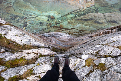 Low section of person standing on rock