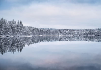 Scenic view of lake against sky during winter