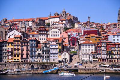 View of the douro river as it passes through porto and the buildings by the shore
