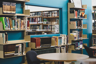 Row of books on table