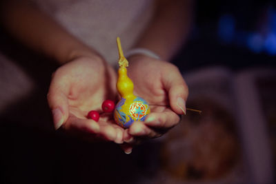 Close-up of woman holding leaf
