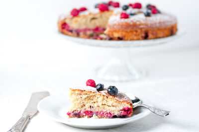 Ice cream on cake in plate