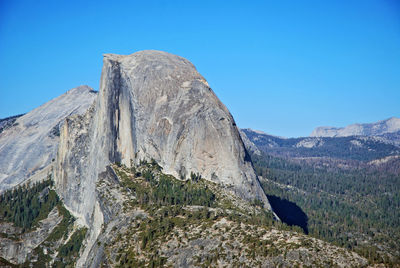 Scenic view of mountains against clear blue sky