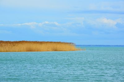 Scenic view of sea against cloudy sky