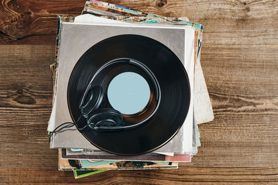 Stack of vinyl records. listening to music from record. playing music from analog disk. retro music