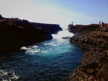 Scenic view of sea against clear sky