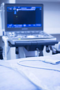 Close-up of ultrasound machine in hospital ward
