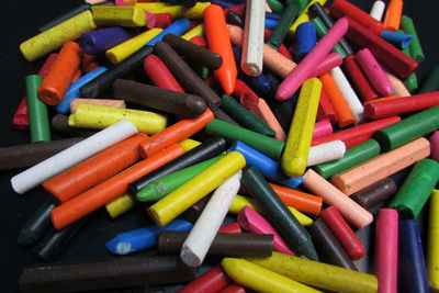 Full frame shot of multi colored pencils on table