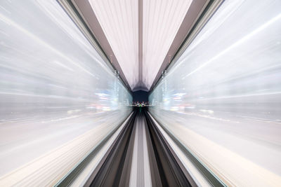 Blurred motion of railroad tracks in tunnel