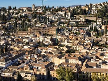 High angle view of townscape against sky