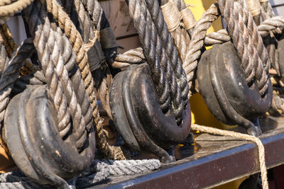 Machinery tied with ropes on trailer