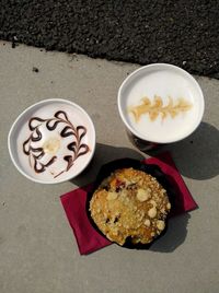 High angle view of cookies on table