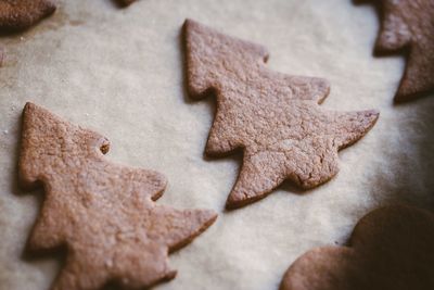 High angle view of cookies on table