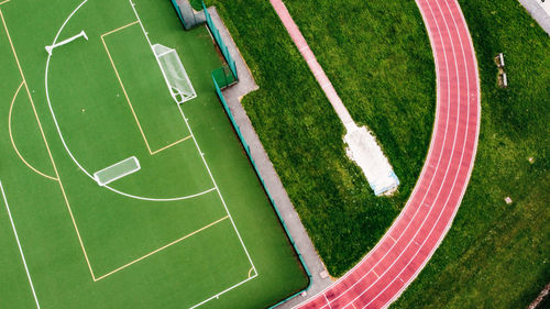 High angle view of green leaf on field