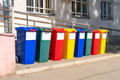 High angle view of colorful shopping bags