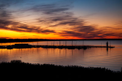 Scenic view of lake against sky during sunset