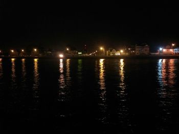 Reflection of illuminated buildings in water