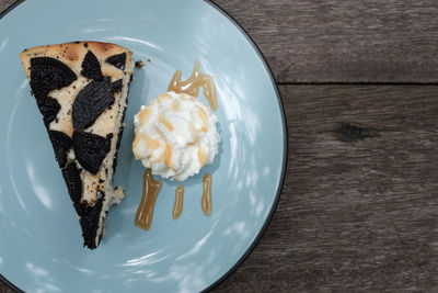 Directly above shot of ice cream in plate on table