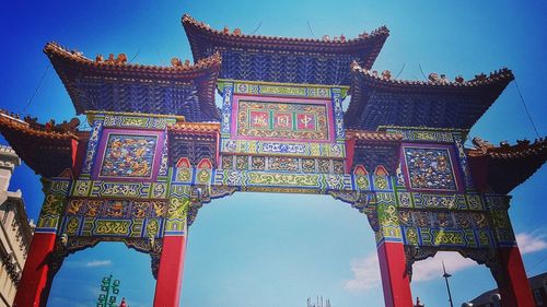Low angle view of temple against sky