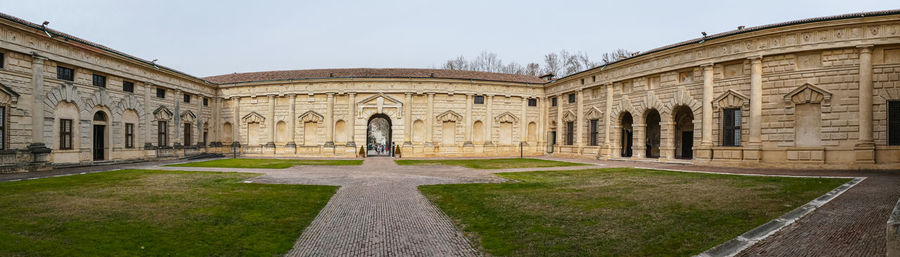  extra wide angle view of the beautiful facade of the famous palazzo te in mantua