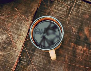 High angle view of drink on table