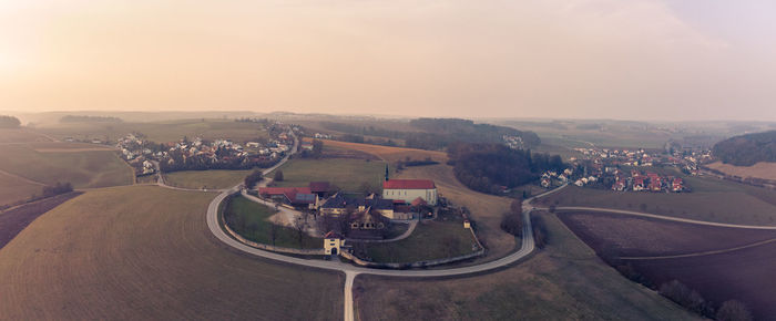 High angle view of road along landscape