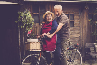 Senior couple on bicycle