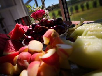 Close-up of grapes on table