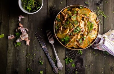 High angle view of food on table