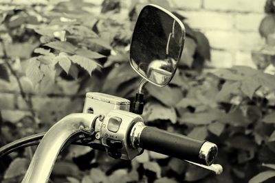 Close-up of side-view mirror on handlebar