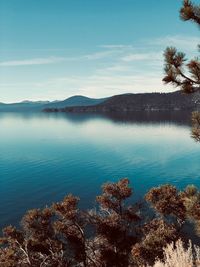 Scenic view of lake against blue sky