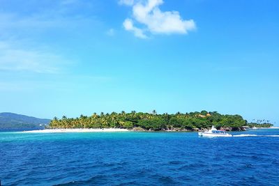 Scenic view of sea against blue sky