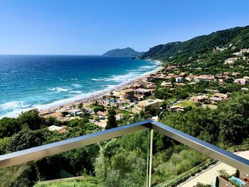 High angle view of sea against clear sky