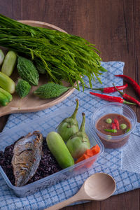 High angle view of vegetables in basket