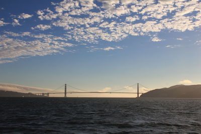 View of suspension bridge over sea