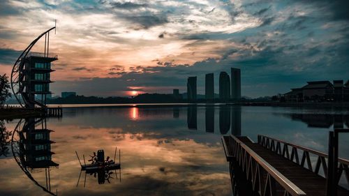 Scenic view of lake against sky during sunset