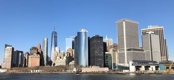 Skyscrapers in city against clear sky